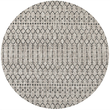 Ourika Moroccan Geometric Textured Weave Indoor/outdoor Round Rug